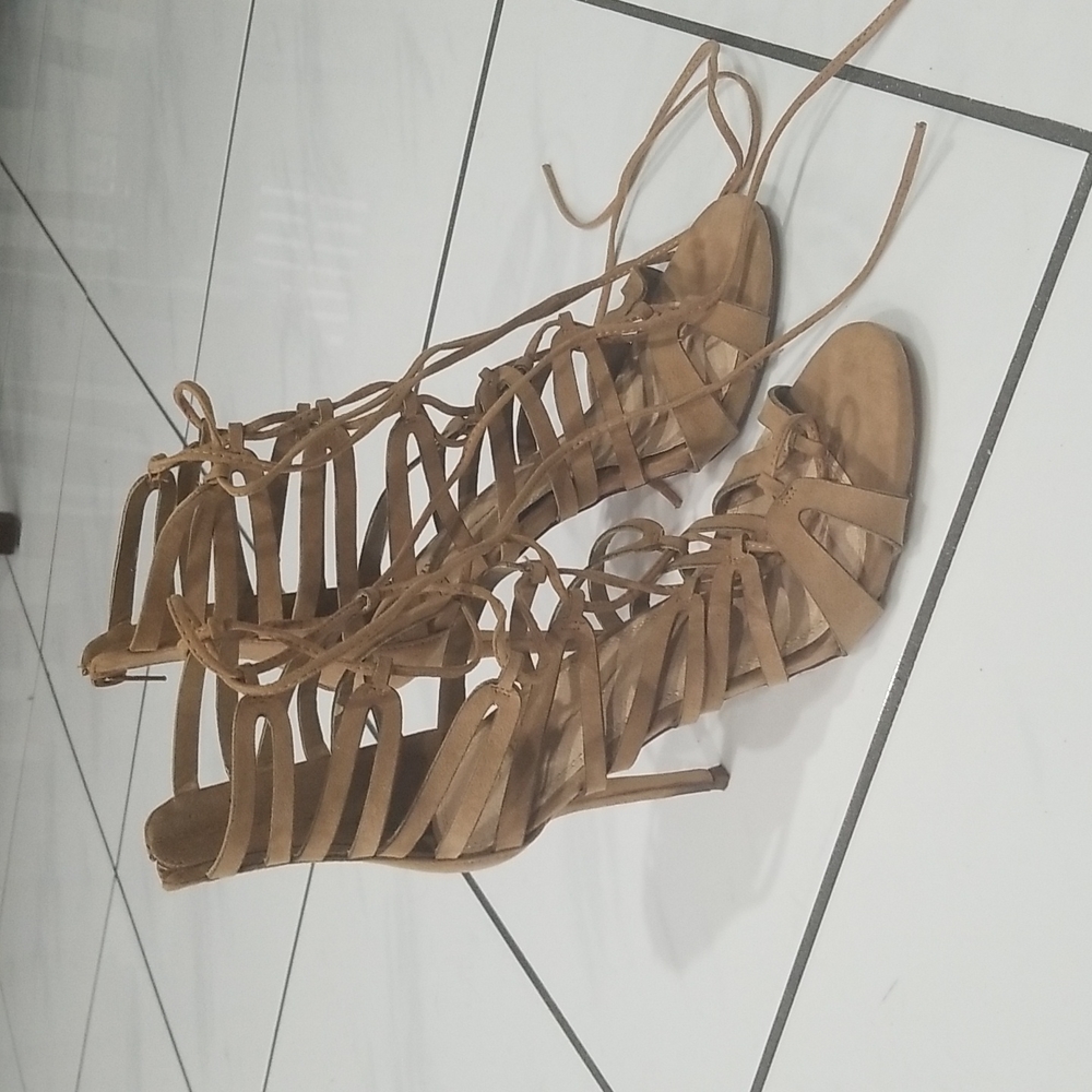 Tan laced up heels
